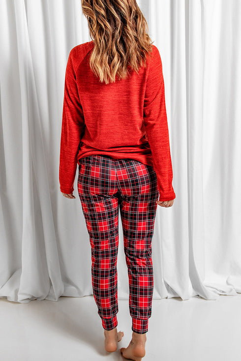 Red Santa Baby Plaid Print Two Piece Pajama Set